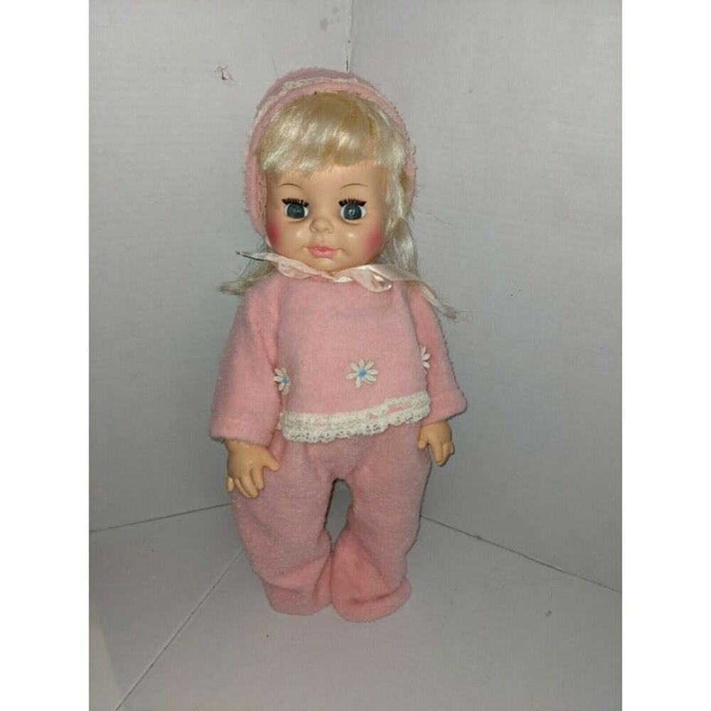 Vintage 1971 18" Horsman Baby's 1st Sofskin Doll 3243 Drink Wet Outfit Bonnet